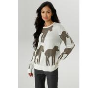 Strickpullover ANISTON SELECTED, Damen, Gr. 40, weiß (sanftes weiß, grau, taupe), Feinstrick, Obermaterial: 50% Polyacryl, 50% Viskose, Jacquardmuster, gemustert, lässig geschnitten hüftbedeckend, Run