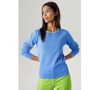 Strickpullover ANISTON SELECTED, Damen, Gr. 42, bunt (blau, apfelgrün), Feinstrick, Obermaterial: 80% Viskose, 20% Polyester, unifarben mit Farbeinsätzen, Basic, figurbetont hüftlang, Rundhals, Pullov