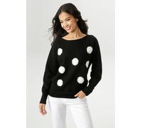 Strickpullover ANISTON SELECTED, Damen, Gr. 42, schwarz (schwarz, wollweiß), Feinstrick, Obermaterial: 50% Viskose, 28% Polyester, 22% Polyamid, bestickt, gemustert, lässig geschnitten hüftbedeckend, 