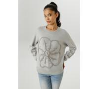 Strickpullover ANISTON SELECTED, Damen, Gr. 44, grau (hellgrau meliert), Strick, Obermaterial: 90% Polyacryl, 10% Polyamid, geblümt, meliert, lässig geschnitten hüftbedeckend, Rundhals, Rippstrickbünd