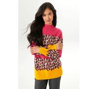 Strickpullover ANISTON SELECTED, Damen, Gr. 46, schwarz (senf, orange, beige, koralle, schwarz, beige), Feinstrick, Obermaterial: 50% Viskose, 28% Polyester, 22% Polyamid, animal-print, gemustert, läs