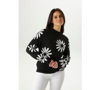 Strickpullover ANISTON SELECTED, Damen, Gr. 46, schwarz, weiß, Strick, Obermaterial: 100% Polyacryl, geblümt, gemustert, lässig geschnitten hüftlang, Rundhals, Raglanärmel Rippstrickbündchen, Pullover