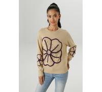 Strickpullover ANISTON SELECTED, Damen, Gr. 48, beige (beige meliert), Strick, Obermaterial: 90% Polyacryl, 10% Polyamid, meliert, lässig geschnitten hüftbedeckend, Rundhals, Rippstrickbündchen, Pullo