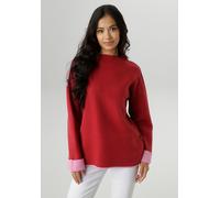 Strickpullover ANISTON SELECTED, Damen, Gr. 48, bunt (bordeaux, rosa), Feinstrick, Obermaterial: 100% Polyacryl, unifarben mit Farbeinsätzen, oversize hüftbedeckend, U-Boot-Ausschnitt, Umschlagsaum ko