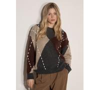 Strickpullover APRICOT "Farbiger Pullover", Damen, Gr. L (40), braun, gestrickt, Obermaterial: 93% Polyester PES. 4% Wolle mw. 3% Elasthan EL., kariert, Modisch, Normale Länge, U-Boot-Ausschnitt, Geri