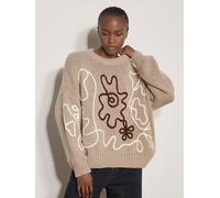 Strickpullover APRICOT "Oversized-Pullover mit Cornelli-Stickerei", Damen, Gr. M (38), weiß (stein), Strick, Obermaterial: 100% Polyester PES., uni, Modisch, Normale Länge, U-Boot-Ausschnitt, Gerippte