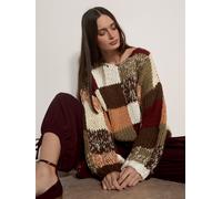 Strickpullover APRICOT "Patchwork-Pullover", Damen, Gr. S, braun, Strick, , Modisch, oversize Normale Länge, U-Boot-Ausschnitt, Pullover Strickpullover, in Grobstrick (46549163-S) braun