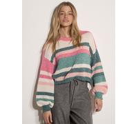 Strickpullover APRICOT "Weicher, gestreifter, verkürzter Strickpullover", Damen, Gr. 16, bunt (pink), gestrickt, , Modisch, normal Normale Länge, Rundhals, Puffärmel Gerippt, Pullover Strickpullover, 