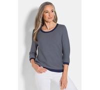 Rundhalspullover GOLDNER "Halbarm Ringelpullover aus Baumwolle", Damen, Gr. 44, blau (marine, gemustert), Obermaterial: 100% Baumwolle CO., Modisch, Pullover Rundhalspullover, Rundhalsausschnitt (2471