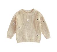Strickpullover Baby Mädchen Jungen Langarm Gestrickt Pullover Neugeborenen Outfit Blumenstickerei Knitted Sweater Winter Pulli Herbst Oberteile Kleinkinder Kleidung (03-Cremeweiß, 6-9 Months)