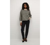 KAFFE KAverana Knit Pullover Damen Strickpullover Rundhals Pullover Winter Sweater Grobstrick Sweatshirt Elegant Oberteile Pulli Feather Gray Melange/Black S