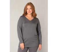 Strickpullover BASE LEVEL CURVY "Anine", Damen, Gr. 46, grau (dunkelgrau), Strick, Obermaterial: 80% Viskose, 20% Nylon, unifarben, figurbetont hüftbedeckend, V-Ausschnitt, eingesetzt abgesteppt, Pull