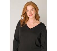 Strickpullover BASE LEVEL CURVY "Anine", Damen, Gr. 50, schwarz, Strick, Obermaterial: 80% Viskose, 20% Polyamid, unifarben, figurbetont hüftbedeckend, V-Ausschnitt, eingesetzt abgesteppt, Pullover St