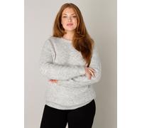 Strickpullover BASE LEVEL CURVY "Yanara", Damen, Gr. 46, grau (grau melange), Strick, Obermaterial: 43% Nylon, 26% Polyacryl, 13% Alpaka, 13% Wolle, 5% Elasthan, unifarben, gerade hüftbedeckend, Rundh