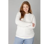 Strickpullover BASE LEVEL CURVY "Yanara", Damen, Gr. 50, beige (ecru), Strick, Obermaterial: 43% Nylon, 26% Polyacryl, 13% Alpaka, 13% Wolle, 5% Elasthan, unifarben, gerade hüftbedeckend, Rundhals, Bü