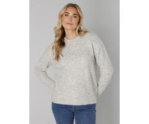 Strickpullover BASE LEVEL "Yana", Damen, Gr. 42, grau (grau melange), Strick, Obermaterial: 43% Nylon, 26% Polyacryl, 13% Alpaka, 13% Wolle, 5% Elasthan, unifarben, gerade hüftbedeckend, Rundhals, Pul