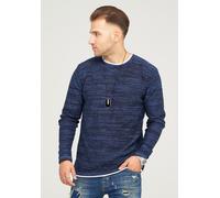 Strickpullover BEHYPE "TAAVI", Herren, Gr. L, blau (blau, meliert), 50% Baumwolle, 50% Polyacryl, meliert, normal, Pullover Strickpullover, in melierter Optik (72099648-L) blau, meliert