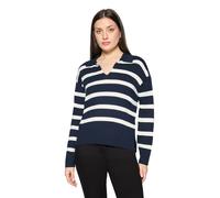 Strickpullover BETTY BARCLAY "Damen mit Streifen", Damen, Gr. 36, patch dunkelblau, cream, Obermaterial: 80% Viskose, 20% Polyamid, lässig geschnitten lang, V-Ausschnitt, Pullover Strickpullover (2516