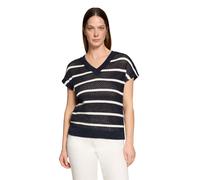 Strickpullover BETTY BARCLAY "Damen mit Streifen", Damen, Gr. 38, patch dunkelblau, weiß, Strick, Obermaterial: 40% Baumwolle, 40% Polyacryl, 20% Polyester, gerade normal, V-Ausschnitt, Pullover Stric