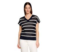 Strickpullover BETTY BARCLAY "Damen mit Streifen", Damen, Gr. 48, patch dunkelblau, weiß, Strick, Obermaterial: 40% Baumwolle, 40% Polyacryl, 20% Polyester, gerade normal, V-Ausschnitt, Pullover Stric