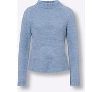 Stehkragenpullover HEINE "Pullover", Damen, Gr. 36, blau (bleu), 60% Polyester, 30% Polyamid, 10% Wolle, unifarben, Pullover Stehkragenpullover (91238056-36) bleu