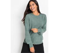 Strickpullover BONPRIX, Damen, Gr. 32/34 (XS), blau (mineralblau meliert), Strick, Obermaterial: 61% Polyacryl, 25% Polyester, 11% Polyamid, 3% Elasthan, unifarben, bequem hüftbedeckend, Rundhals, ext