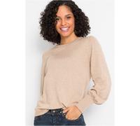 Strickpullover BONPRIX, Damen, Gr. 36/38 (S), beige (beige meliert), Feinstrick, Obermaterial: 70% Viskose, 30% Polyamid, unifarben, bequem hüftlang, Rundhals, weit extrabreites Bündchen, Pullover Str