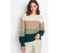 Strickpullover BONPRIX, Damen, Gr. 36/38 (S), beige (creme, sand, mint, petrol gestreift), Strick, Obermaterial: 72% Polyacryl, 22% Polyester, 6% metallisierte Fasern, gestreift, oversize hüftbedecken