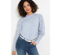 Strickpullover BONPRIX, Damen, Gr. 36/38 (S), blau (hellblau), Strick, Obermaterial: 84% Polyacryl, 10% Polyester, 6% Polyamid, gemustert, unifarben, bequem hüftbedeckend, Rundhals, weit extrabreites
