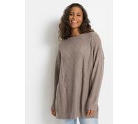 Strickpullover BONPRIX, Damen, Gr. 36/38 (S), braun (taupe meliert), Strick, Obermaterial: 67% Polyacryl, 30% Polyester, 3% Elasthan, Zopfmuster, meliert, unifarben, oversize Po-bedeckend, Rundhals, S