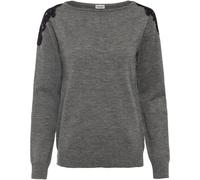 Strickpullover BONPRIX, Damen, Gr. 36/38 (S), grau (grau meliert), Strick;Feinstrick;Spitze, Obermaterial: 100% Polyacryl. Spitze: 95% Polyester, 5% Elasthan, kontrastfarbene Details, meliert, unifarb