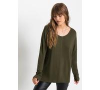 Strickpullover BONPRIX, Damen, Gr. 36/38 (S), grün (dunkeloliv), Obermaterial: 80% Viskose, 20% Polyamid, oversize, Pullover Strickpullover, aus Viskose und Polyamid, mit Rundhals-Ausschnitt, Oversize