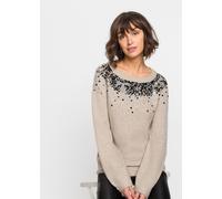 Strickpullover BONPRIX, Damen, Gr. 40/42 (M), beige (beige meliert), Feinstrick, Obermaterial: 69% Polyacryl, 27% Polyester, 4% Elasthan, bestickt, unifarben, loose fit hüftbedeckend, Rundhals, Raglan