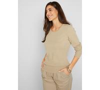 Strickpullover BONPRIX, Damen, Gr. 40/42 (M), beige, Strick, Obermaterial: 60% Baumwolle, 30% Polyester, 10% Polyamid, unifarben, slim fit normal, Rundhals, Rippbündchen, Pullover Strickpullover, aus