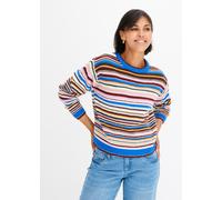 Strickpullover BONPRIX, Damen, Gr. 40/42 (M), blau (azurblau geringelt), Obermaterial: 100% Polyacryl, oversize, Pullover Strickpullover, aus Polyacryl, gestreiftes Design, Oversize Passform (37539700