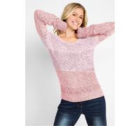 Strickpullover BONPRIX, Damen, Gr. 40/42 (M), rosa (antikrosa), Strick, Obermaterial: 50% Baumwolle, 50% Polyacryl, meliert, bequem hüftbedeckend, Rundhals, Strickbündchen, Pullover Strickpullover, im