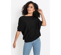 Strickpullover BONPRIX, Damen, Gr. 40/42 (M), schwarz, Strick, Obermaterial: 50% Baumwolle, 50% Polyacryl, unifarben, bequem hüftlang, Rundhals, Fledermausärmel Strickbündchen, Pullover Strickpullover