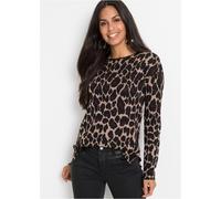 Strickpullover BONPRIX, Damen, Gr. 44/46 (L), beige leo, Feinstrick, Obermaterial: 75% Viskose, 15% Polyamid, 10% metallisierte Fasern, Jacquardmuster, loose fit hüftbedeckend, Rundhals, Strickkante,