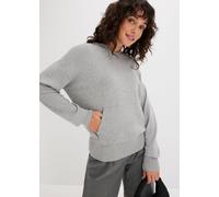 Strickpullover BONPRIX, Damen, Gr. 44/46 (L), grau (hellgrau meliert), Web, Obermaterial: 70% Viskose, 30% Polyamid, meliert, lässig geschnitten normal, ohne Ausschnitt, Rippbündchen, Pullover Strickp