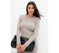Strickpullover BONPRIX, Damen, Gr. 44/46 (L), grau (silber, naturstein), Obermaterial: 38% Viskose, 37% Polyester, 16% Polyamid, 9% metallisierte Fasern, slim fit, Pullover Strickpullover, aus Viskose
