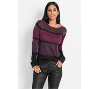 Strickpullover BONPRIX, Damen, Gr. 44/46 (L), lila (lila, pink, schwarz metallic), Feinstrick, Obermaterial: 55% Viskose, 45% metallisierte Fasern, Glitzerstreifen, geringelt, gestreift, bequem hüftbe
