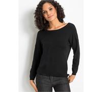 Strickpullover BONPRIX, Damen, Gr. 44/46 (L), schwarz, Feinstrick, Obermaterial: 80% Viskose, 20% Polyamid, unifarben, bequem Po-bedeckend, Rückenausschnitt, Strickbündchen, Pullover Strickpullover, V