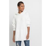Strickpullover BONPRIX, Damen, Gr. 44/46 (L), weiß (wollweiß), Obermaterial: 100% Polyester, oversize, Pullover Strickpullover, aus Polyester, mit Kapuze, mit Teddy-Fleece, Oversize Passform (41949105
