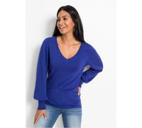 Strickpullover BONPRIX, Damen, Gr. 48/50 (XL), blau (saphirblau), Feinstrick, Obermaterial: 70% Viskose, 30% Polyamid, unifarben, loose fit hüftbedeckend, V-Ausschnitt, Strickbündchen, Pullover Strick