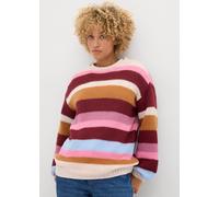 Strickpullover BONPRIX, Damen, Gr. 48/50 (XL), bunt (naturbeige gestreift), Obermaterial: 100% Polyester, oversize, Pullover Strickpullover, hüftbedeckende Länge, mit Rundhalsausschnitt, Oversize-Pass