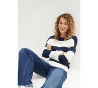 Strickpullover BONPRIX, Damen, Gr. 52/54 (XXL), blau (dunkelblau, wollweiß gestreift), Strick, Obermaterial: 92% Viskose, 8% Polyamid, oversize normal, Rundhals, Rippbündchen, Pullover Strickpullover,