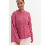 Strickpullover BONPRIX, Damen, Gr. 52/54 (XXL), rosa (beerenrot, wollweiß meliert), Strick, Obermaterial: 100% Polyester, meliert, unifarben, oversize hüftbedeckend, Rundhals, Trompetenärmel,weit Stri