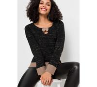 Strickpullover BONPRIX, Damen, Gr. 52/54 (XXL), schwarz (schwarz, taupe, silber metallic), Obermaterial: 94% Polyacryl, 6% metallisierte Fasern, bequem, Pullover Strickpullover, aus Polyacryl und meta