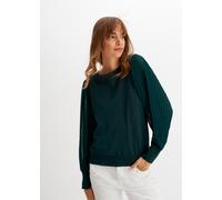 Strickpullover BONPRIX "Feinstrickpullover aus fließendem Viskose-Mix", Damen, Gr. 36/38 (S), grün (tiefgrün), Feinstrick;Web, Obermaterial: 80% Viskose, 20% Polyamid, unifarben, bequem hüftbedeckend,