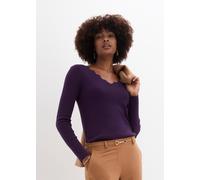 Strickpullover BONPRIX "Feinstrickpullover aus fließendem Viskose-Mix", Damen, Gr. 36/38 (S), lila (dunkellila), Obermaterial: 50% Viskose, 26% Polyamid, 24% Polyester, slim fit, Pullover Strickpullov